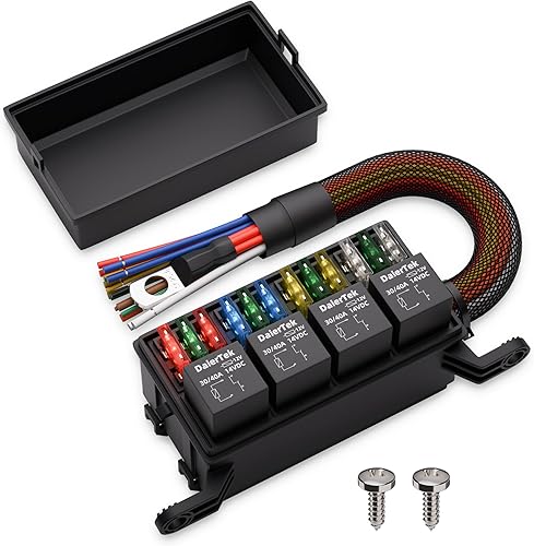 DaierTek Caja de relé de fusibles impermeable de 12 V, fusibles ATOATC y bloque de relé de 4 vías con arnés precableado para marina, automóvil