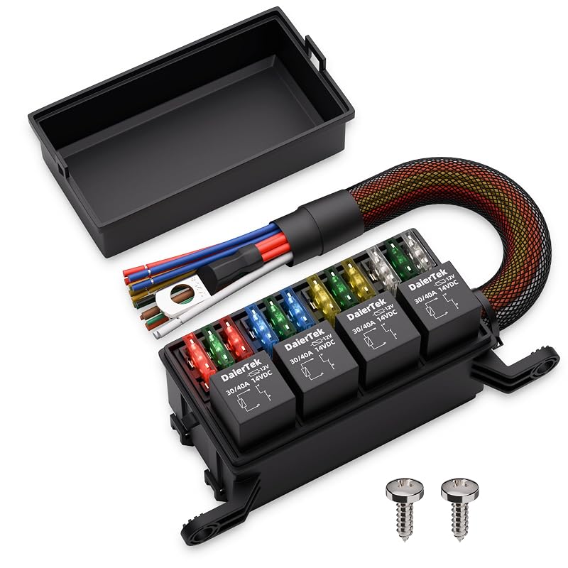 Caixa de Fusíveis e Relés DAIERTEK 12 V com 12 Fusíveis ATO/ATC e 4 Vias, Chicote Pré-Cabeado – 1 unidade