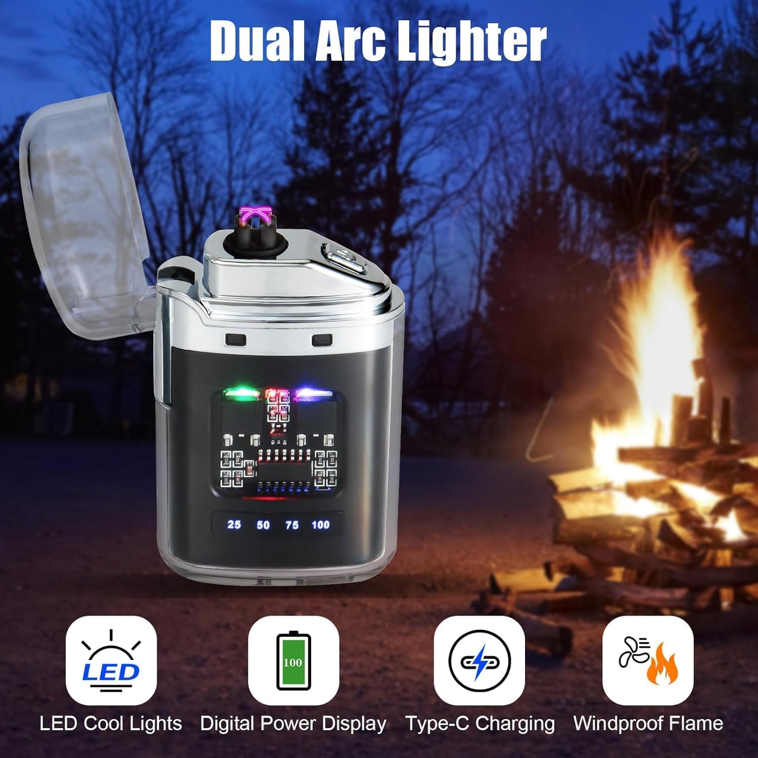 Transparent Electric Plasma Lighter – Windproof Dual Arc USB Rechargeable Pocket Lighter for Smoking, Camping & Outdoor Use – Stylish Cool Design Gift for Men & Women (Clear) 2