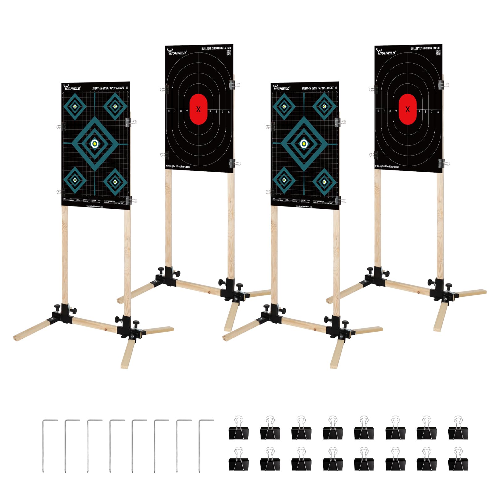 Highwild Adjustable Target Stand Base for Paper and Cardboard Targets Steel Shooting Stand Base Kit Ideal for Outdoor Range – 4 Sets