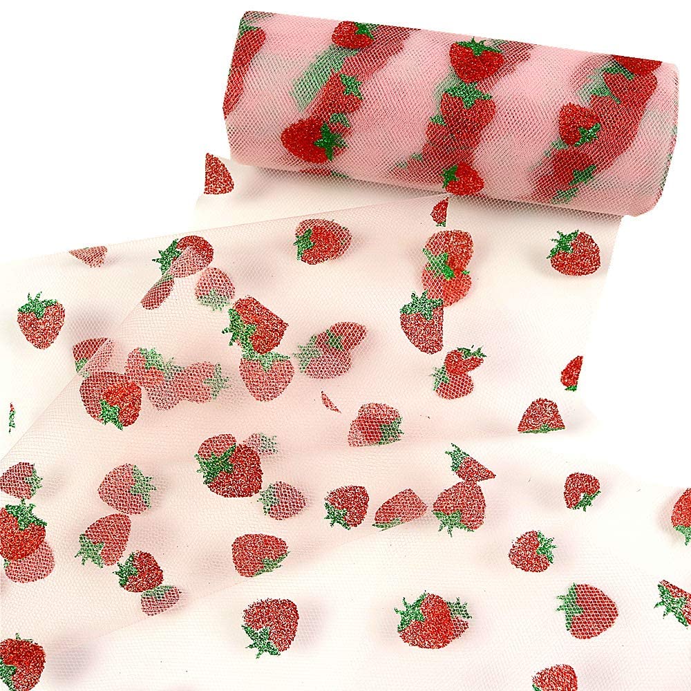 Shiny Strawberry Glitter Tulle Rolls 6 inch x 10 Yards (30 feet) SYOSI for Table Runner Chair Sash Bow Pet Tutu Skirt Sewing Crafting Fabric Wedding Party Birthday Gift Ribbon
