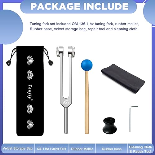 Miniatura 2 de Juego de horquillas de ajuste de chakras para curación, 7 chakras + 1 horquillas de afinación con peso de propósito del alma con mazo de goma, bolsa