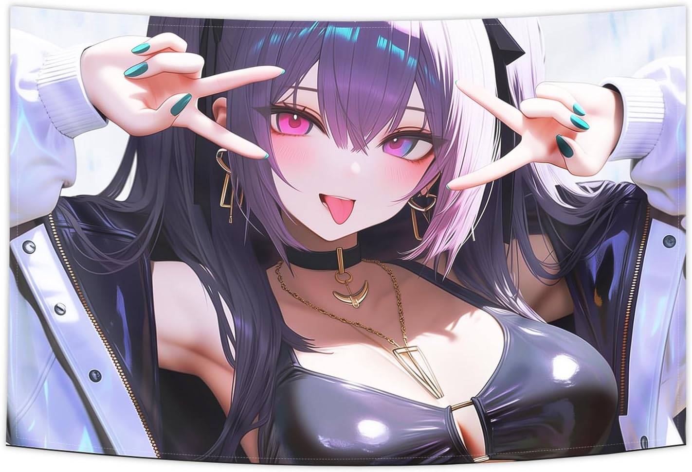 kubaricasy Cyberpunk Sexy Anime Waifu Tapestry Wall Hanging, Edgy Streetwear Anime Girl Tapestries, Large Sci-Fi Art Backdrop for Gaming Room, Bedroom & Battle Station, 200 x 150 cm 80"x60"