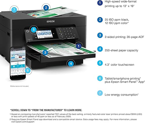 Miniatura 3 de EPSON, WorkForce Pro WF-7820 - Impresora inalámbrica todo en uno de gran formato con impresión automática a 2 caras hasta 13x19 pulgadas, capacidad