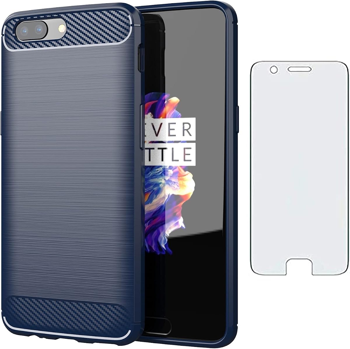 Asuwish Phone Case for Oneplus 5 with Tempered Glass Screen Protector Cover and Cell Accessories Protective Slim TPU Silicone Oneplus5 A5000 One Plus5 1 Plus 1plus Five One+ + 1+5 1+ 5 Women Men Blue