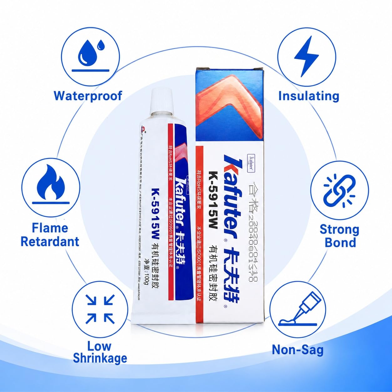 VIDOO Kafuter K-5915W Selbstlöschend Elektronikkleber Weiß Silikonkleber Flammwidrig Silikonmasse Silikonkleber für Netzadapter Haushaltsgeräte - 300ml