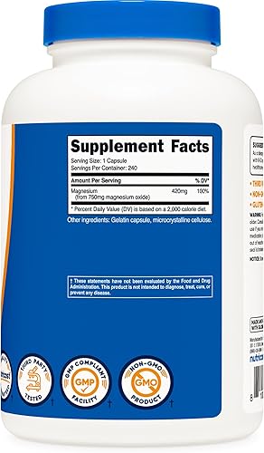 Miniatura 5 de Nutricost Óxido de magnesio 750mg 240 cápsulas - 420mg de magnesio sin OMG sin gluten