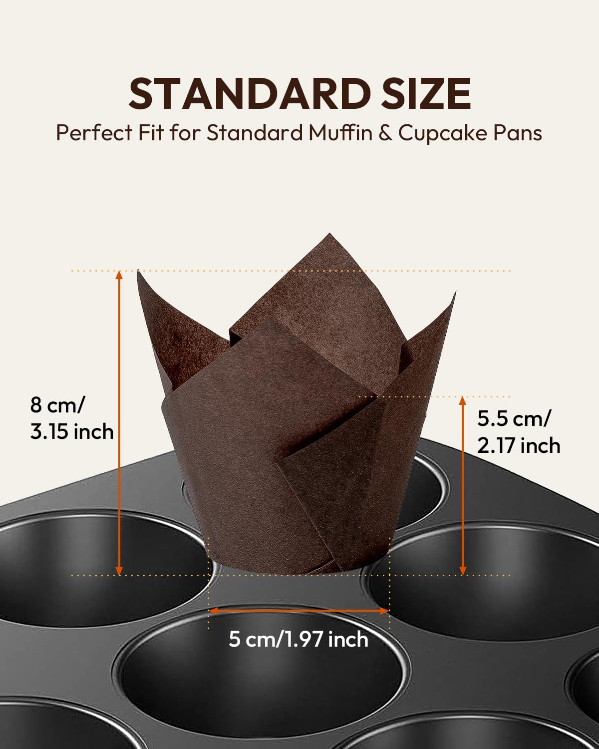 OvenDelite Tulip Cupcake Liners Coffee 200PCS - Rustic Muffin Wrappers for Holiday Baking, 450°F Safe Parchment Liners, Fall Party Supplies