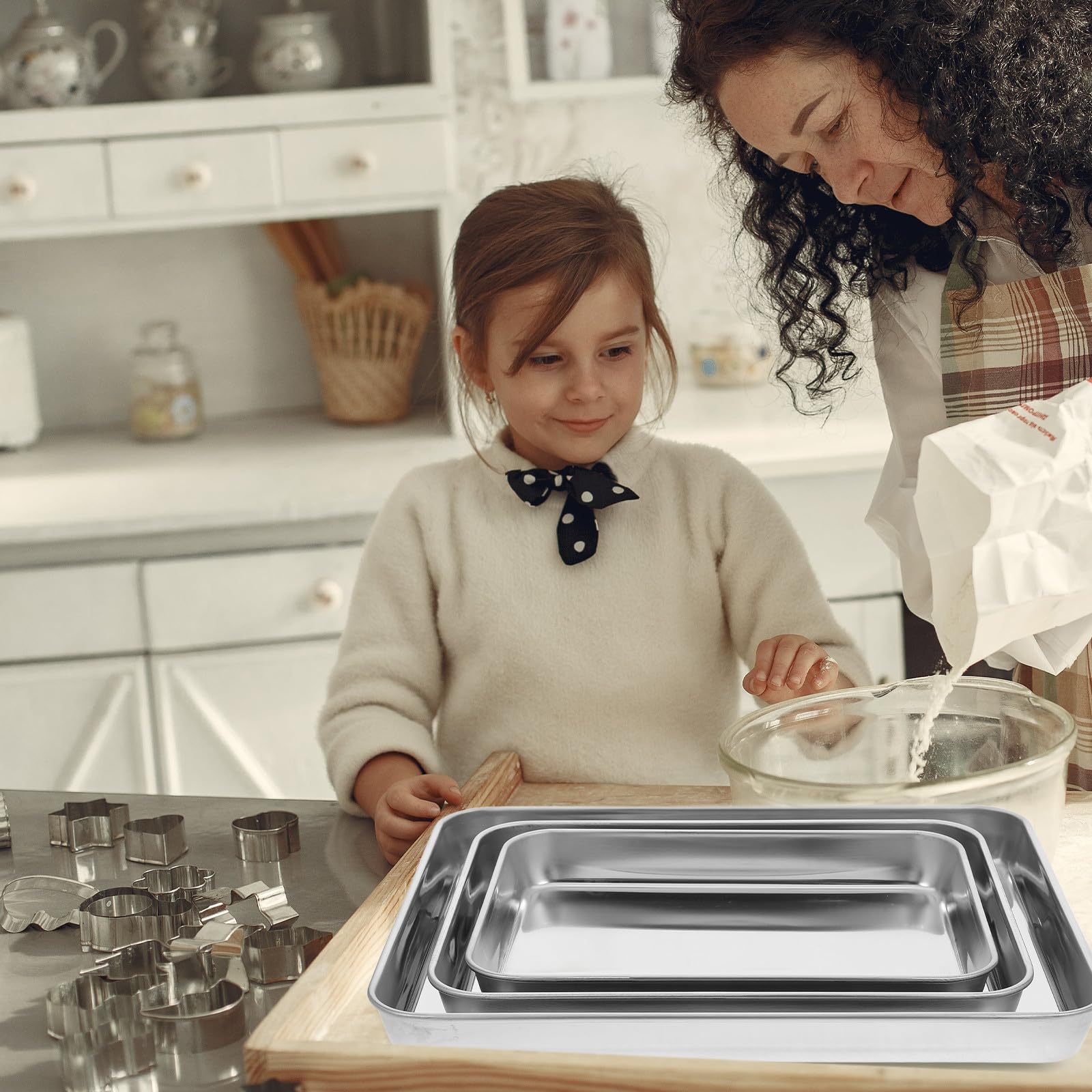 jojofuny Bandejas de Acero Inoxidable Diseño Plano y Bordes Redondeados Resistente y Multifuncional Juego de 3 para Hornear y Servir para Uso en Cocina y Barbacoa