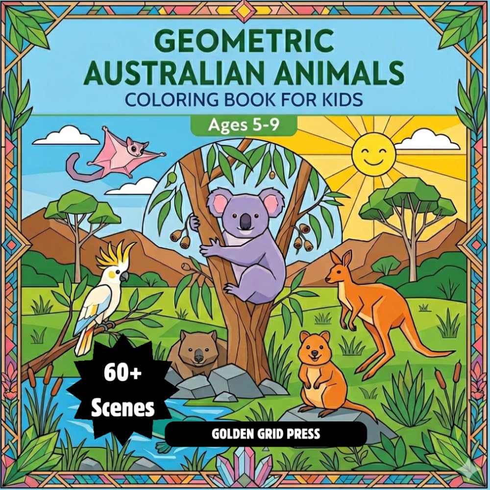 Geometric Australian Animals Coloring Book For Kids: Featuring Cute Aussie Wildlife for Creative Learning