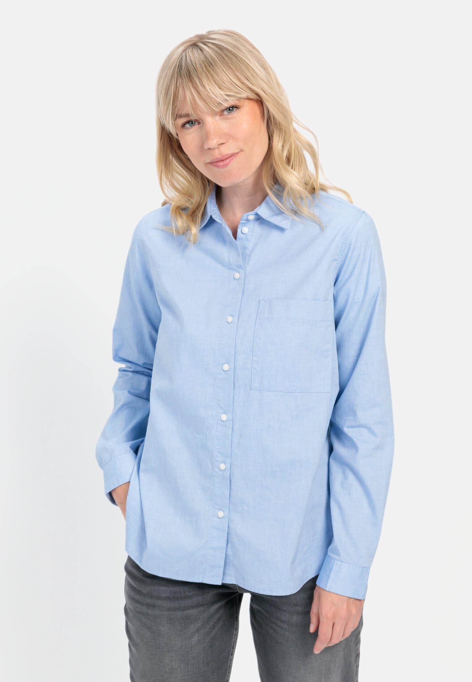 camel active Damen Langarm Bluse aus Baumwolle | Klassische Langarm Bluse aus reiner Baumwolle im lockeren Fit für jeden Anlass, pflegeleicht und strapazierfähig