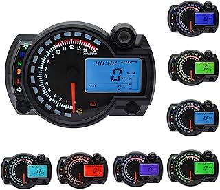 Geloo 15000RPM Motorbike Speedometer, Universal LCD Digital Motorcycle RX2N Odometer Speedometer Meter Instrument Adjustable,Odometer Tachometer with Speed Sensor 0-299 KM/H 7colors Backlight