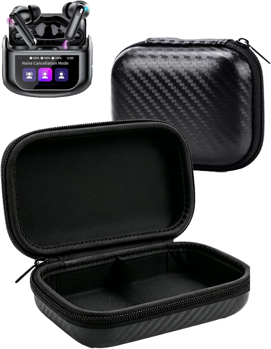 Shockproof Hard Carrying Case for Thunelec U9 Wireless Earbuds,Premium EVA Protective Hard Case, Durable Shockproof Organizer Bag with Wipe-Clean Exterior,Black Carbon Fiber Style