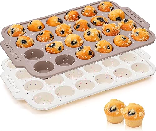 Miniatura 8 de 2 moldes de silicona para magdalenas para hornear con marco reforzado de metal, bandeja antiadherente para cupcakes para horno, 12 tazas regulares y