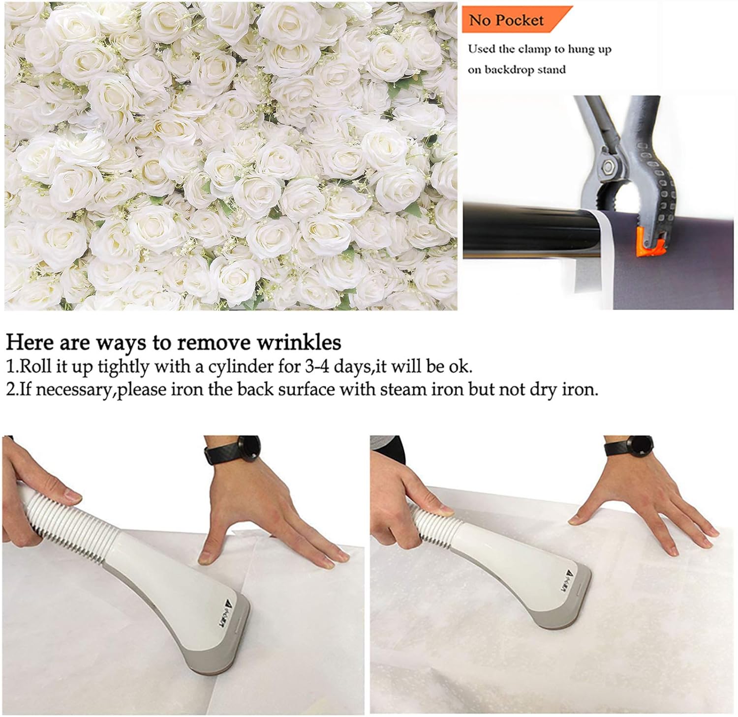 Size 7x15 Color White Avezano White Flower Backdrop for Party Photoshoot Wedding Floral Wall Bridal Shower Party Decoration Photography Background White Rose Florals Backdrops Portrait Photographic Studio (7x5ft)