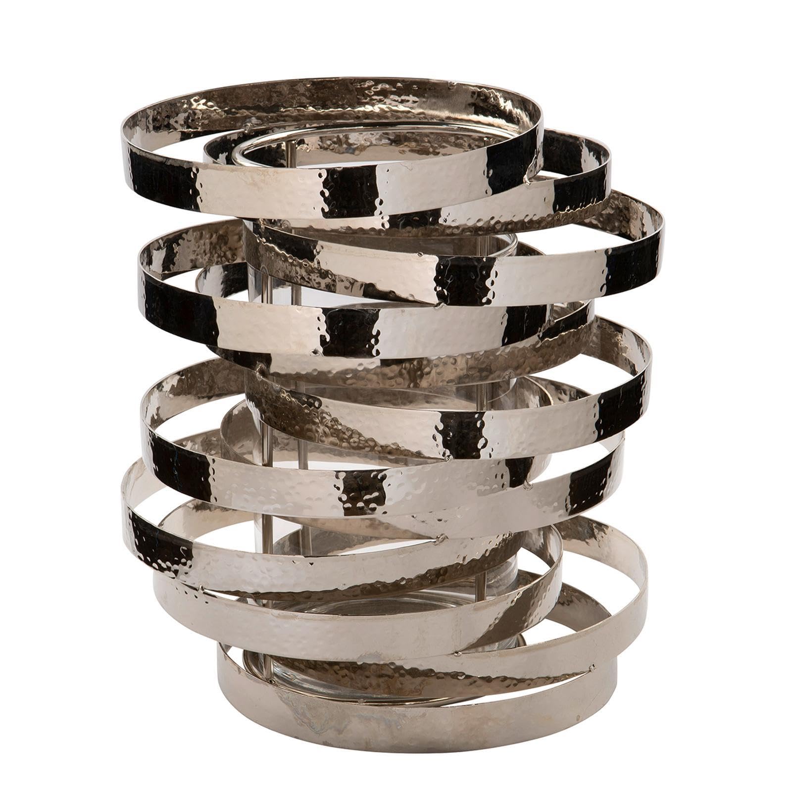 Fink Edelstahl-Windlicht 30 cm hoch im spiralförmigen Ring-Design - dekorativer Kerzenhalter aus gehämmertem Metall für Stumpenkerzen - als stilvolle Wohn- & Outdoor-Deko