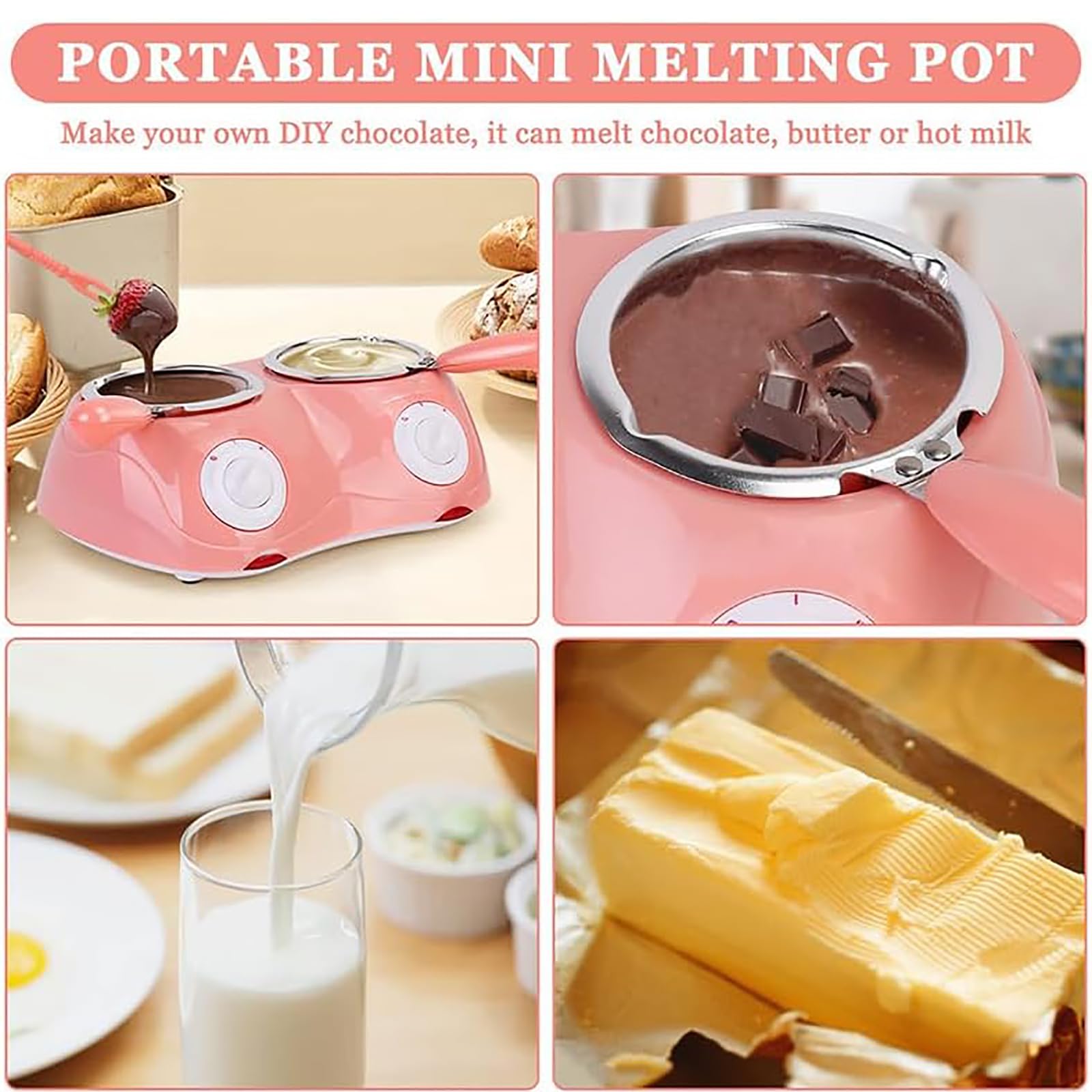 Ensemble à fondue à chocolat à double pot, fondoir à bonbons électrique avec contrôle de la température, moules à faire soi-même, accessoires pour chocolat, fromage et fournitures de pâtisserie pink