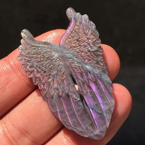Miniatura 5 de TEAMWILL Natural púrpura labradorita cuarzo tallado a mano ala cristal Reiki curación 1PC
