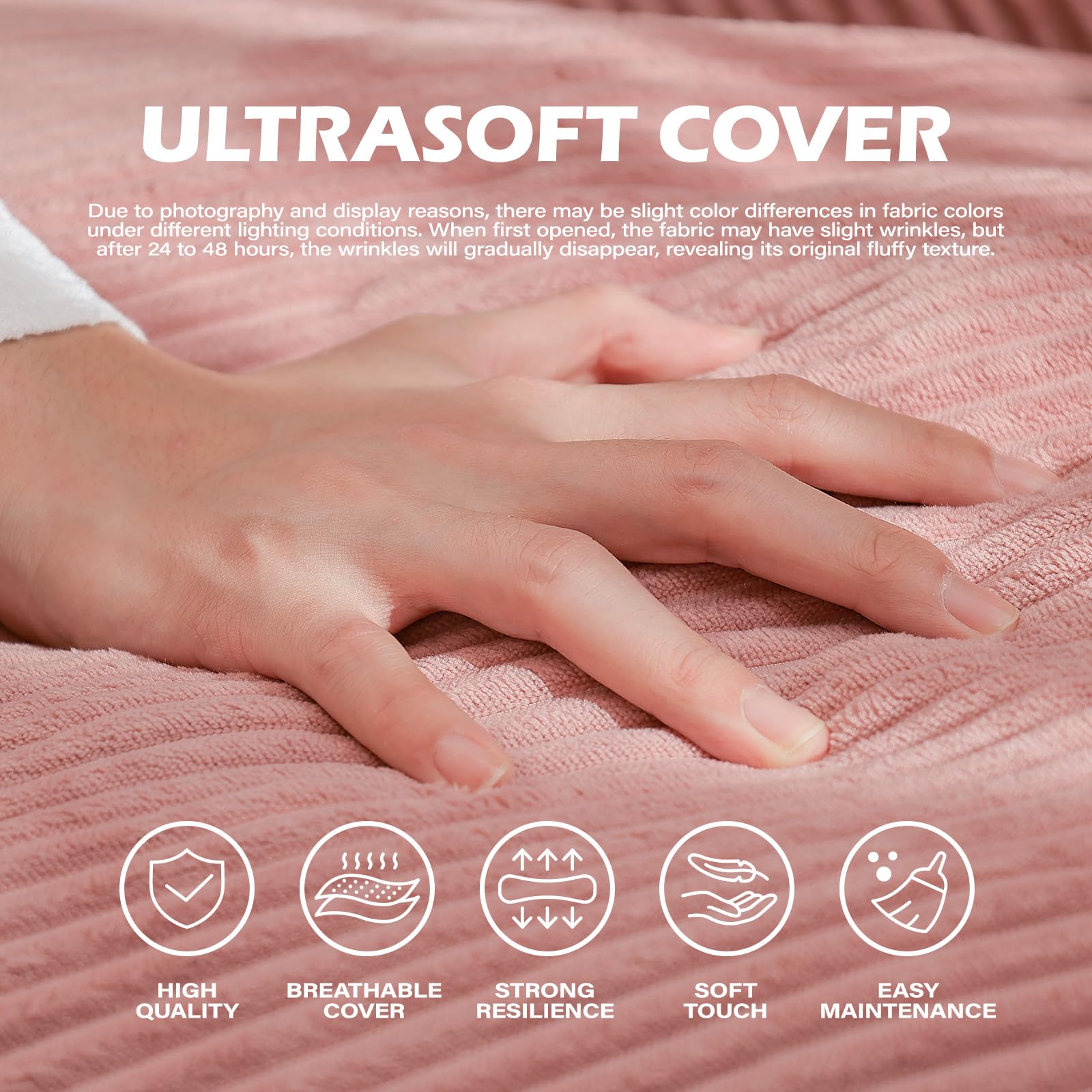 Sitzsack mit Memory-Foam-Füllung, Großer Cord Sitzsack für Erwachsene & Kinder, Bequemer Boneless Bean Bag mit Tragegriff für Wohnzimmer, Schlafzimmer, Gamingzimmer, Büro & Balkon(Rosa-M)