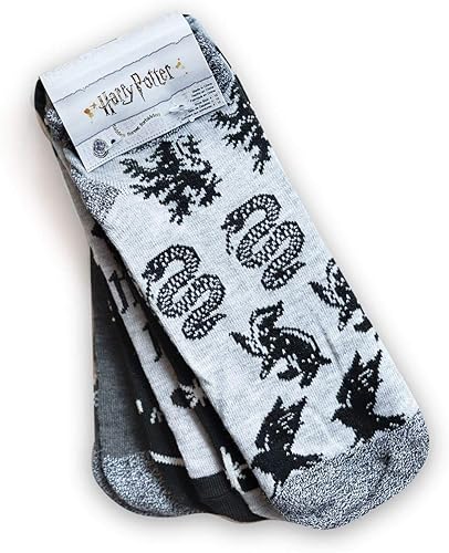 Miniatura 4 de Harry Potter Calcetines tobilleros para adultos, paquete de 5 unidades, negro+gris, tallas 4-10, Gris