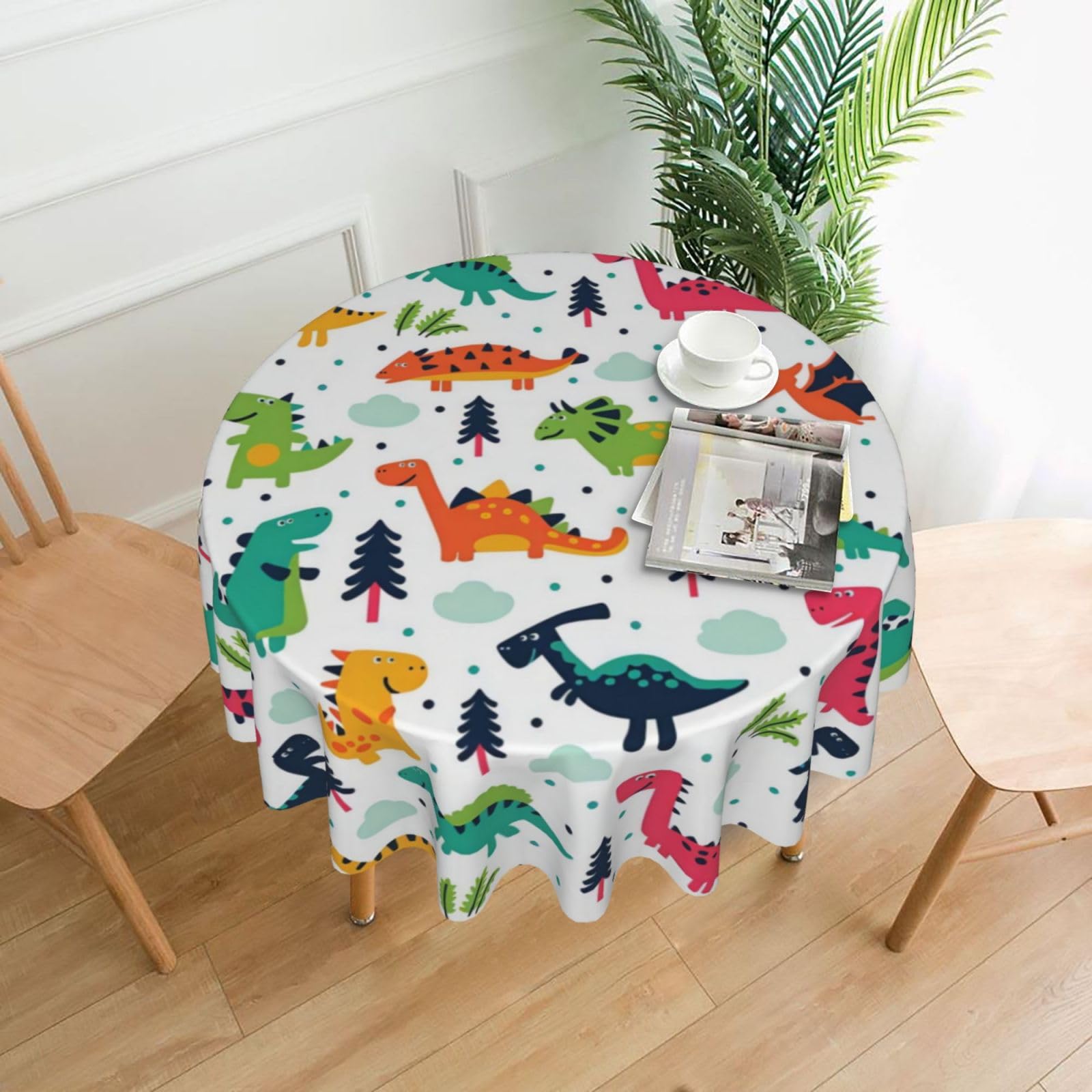 YYHWHJDE Cartoon Dinosaur Prints Round Decorative Tablecloth 60in – Elevate Your Dining Space with this Elegant Throw for Everyday Charm & Special Occasions