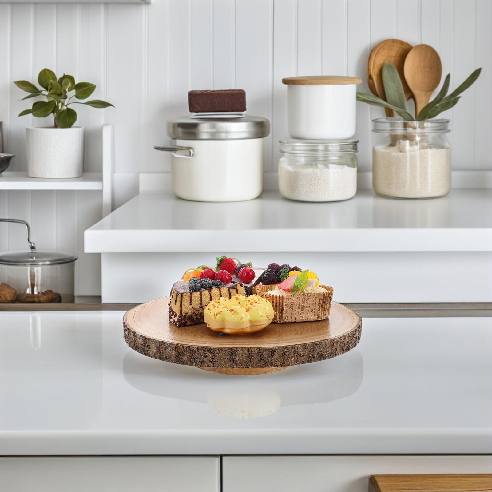 BESTYASH Runder Holz Kuchenständer, eleganter Dessertteller mit drehbarer Funktion, vielseitig für Hochzeitstorten und Fotografieeinsätze