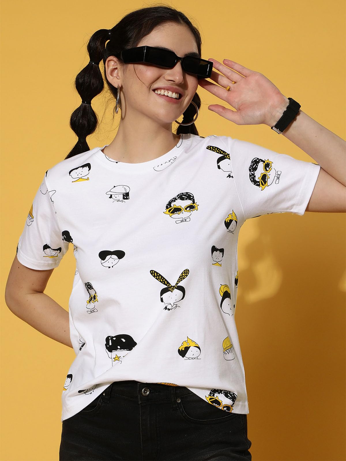 JUNEBERRY T-shirt girocollo in cotone bianco con stampa conversazionale per donne e ragazze