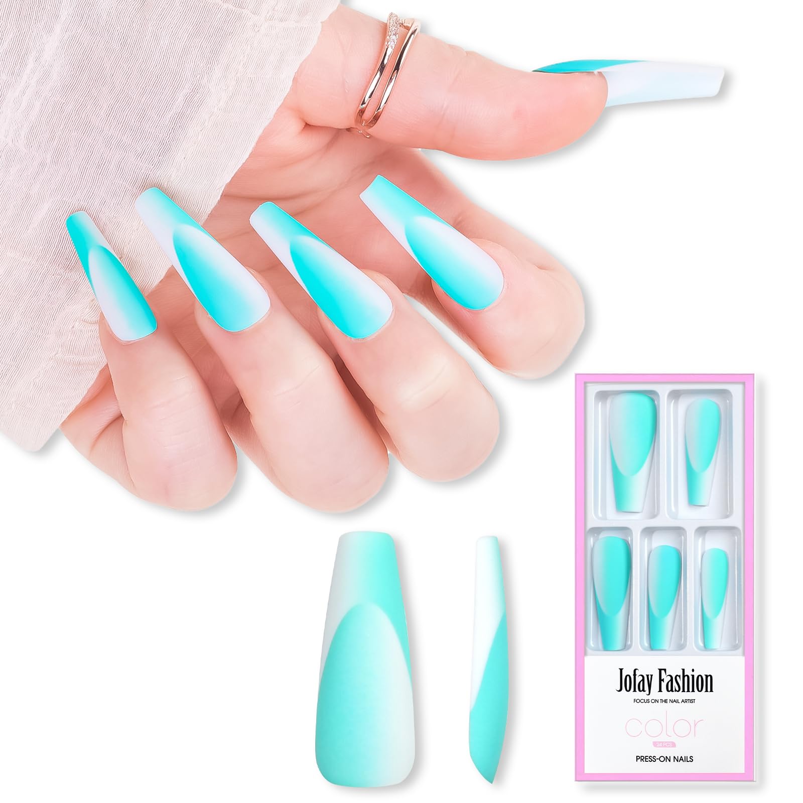 Photo 1 of 2 sets, different designs
Press on Nails Long Coffin, Matte Square Sapphire Blue Fake Nails for Women Fit Natural, Stick on Nails Acrylic Reusable, 24pcs False Nails with Design Glue Art Kit Long Blue