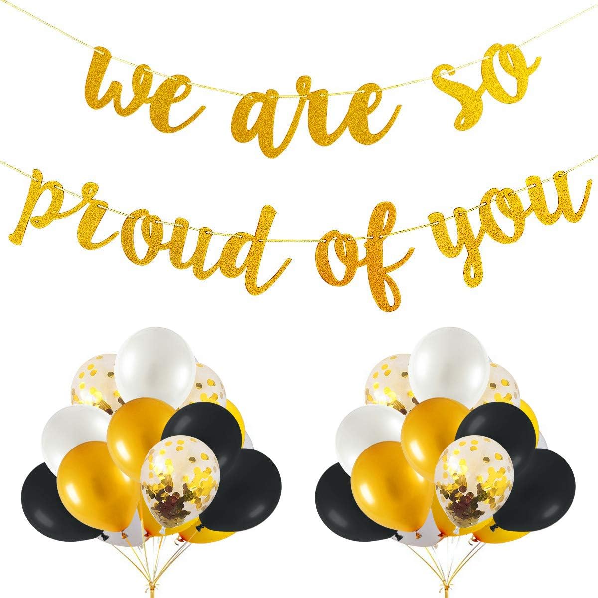 Graduation Party Decorations Supplies 2021 - We are So Proud of You Banner with 24 Pcs 2021 Graduation Party Balloons - Graduation Decorations for Class of 2021 (Black White Gold )