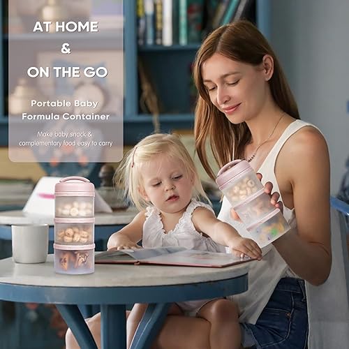 Miniatura 6 de Termichy Dispensador de fórmula apilable, contenedor portátil de leche en polvo, paquete de 2, rosa claro