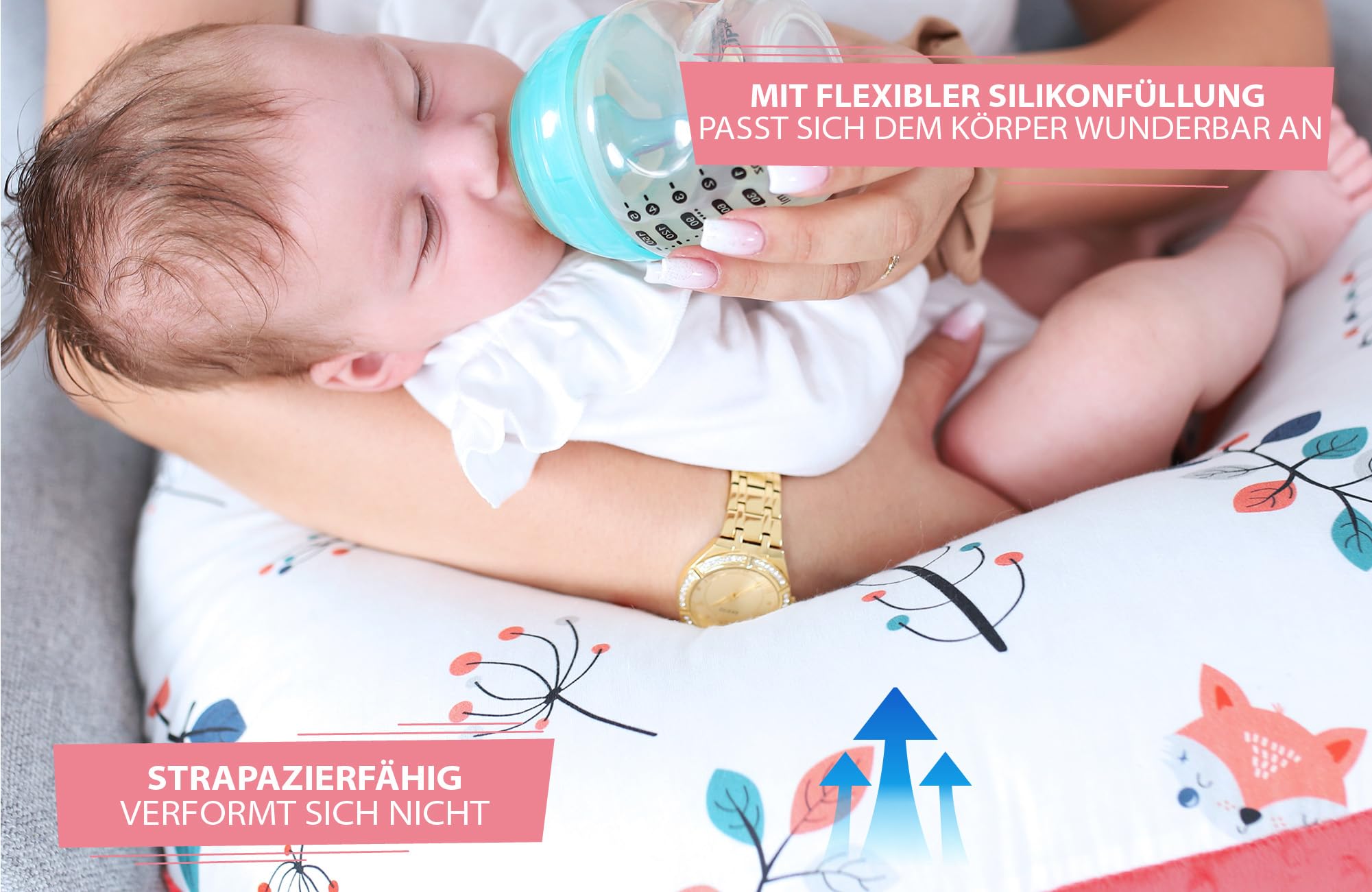Totsy Baby Piccolo cuscino per allattamento 130 cm - Cuscino per allattamento compatto piccolo cuscino per allattamento Nursing Breastfeeding Pillow per viaggiare Sonno Volpe in terracotta