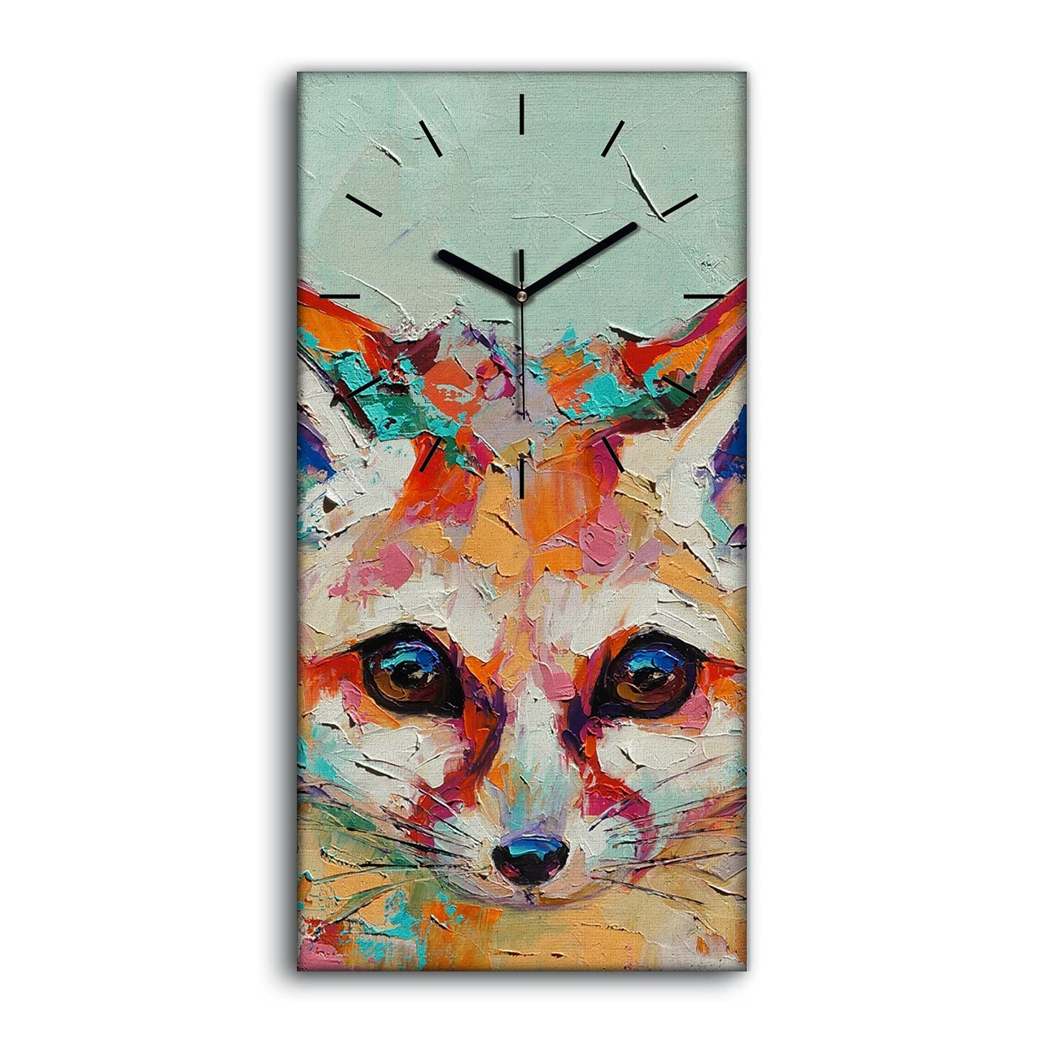 Horloge sur toile renard abstrait 30x60cm silencieuse pour salon moderne
