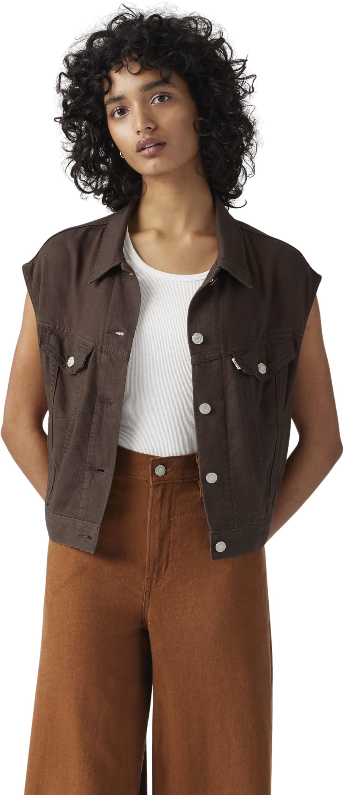 Levi's Donna Gilet in Jeans Shrunken 90s con Taschini sul Petto, Senza Maniche