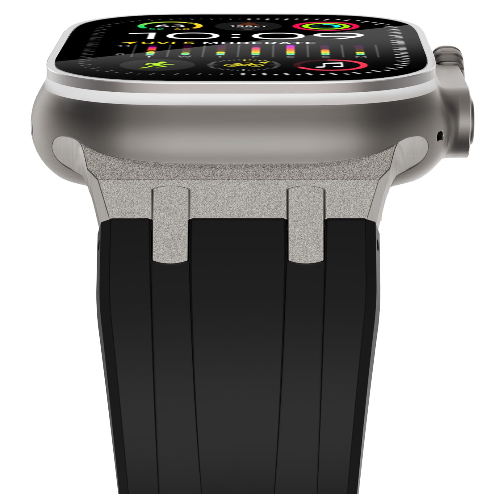 NewWays AP Luxury Band for Apple Watch Ultra 49mm 46mm 45mm 44mm 42mm 41mm 40mm 38mm for Men Women, Sport Silicone Rubber Band with Stainless Steel