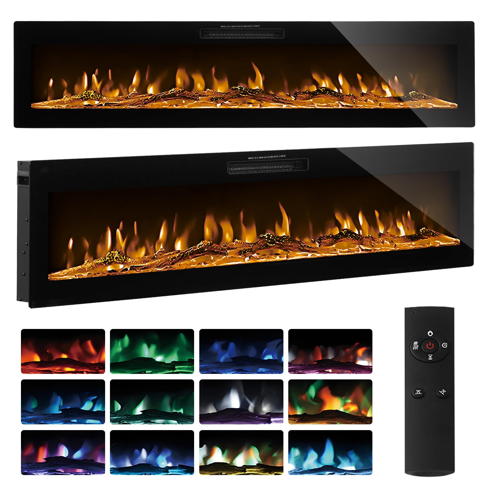 TRIOBLADE Electric Fireplace Recessed 50"/60" Media Wall Fire with Full Tempered Glass 12 Flame Colors & 5 Speeds 750W/1500W Heater with Remote/Touch Control Timer (42inch/106cm)