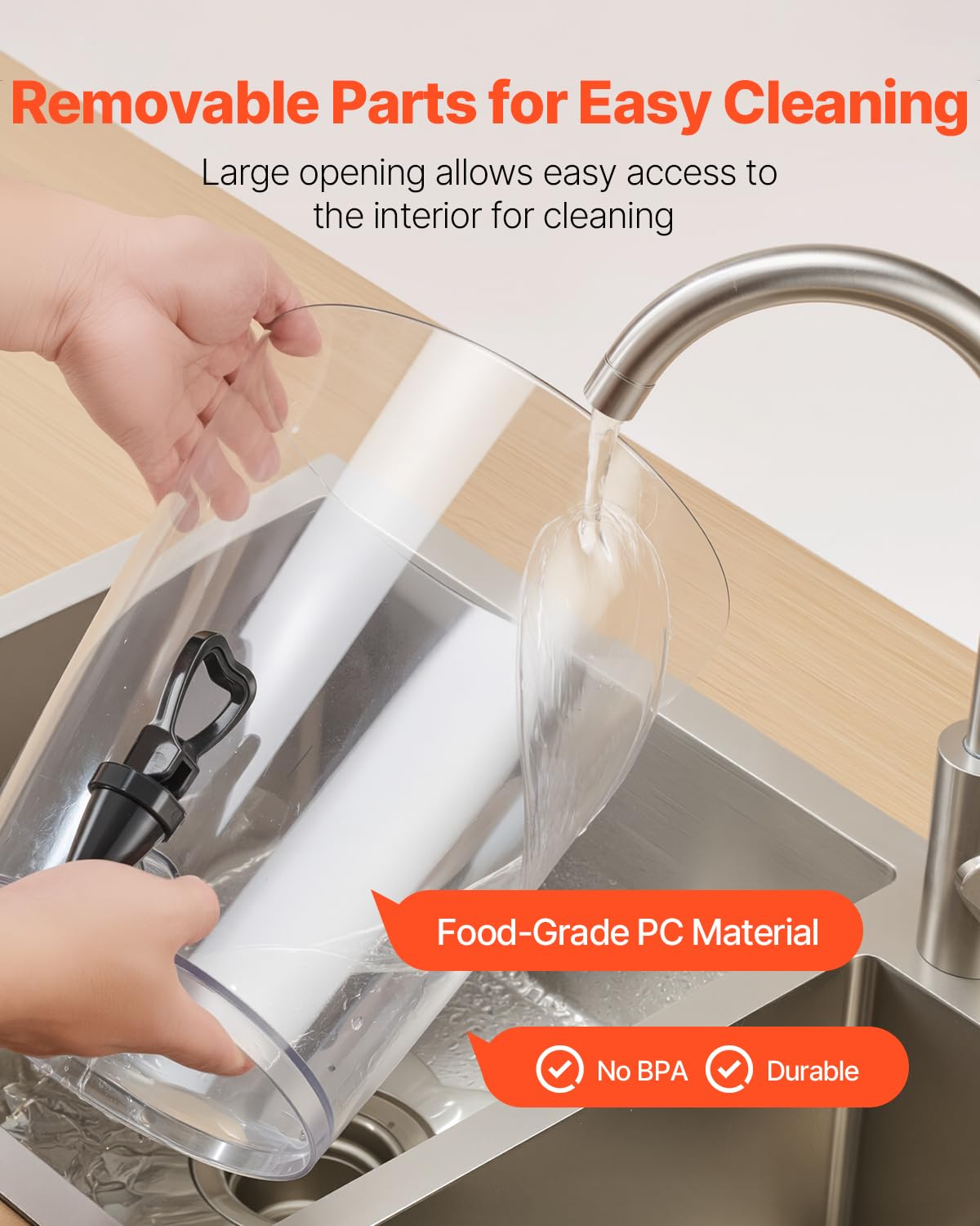 VEVOR Distributeur de Boissons Capacité 8 L, Fontaine à Eau en Acier Inoxydable et Plastique, avec Robinet et Compartiment à Glace, Distribution de Jus Limonade Thé Glacé, pour Restaurants Cafés