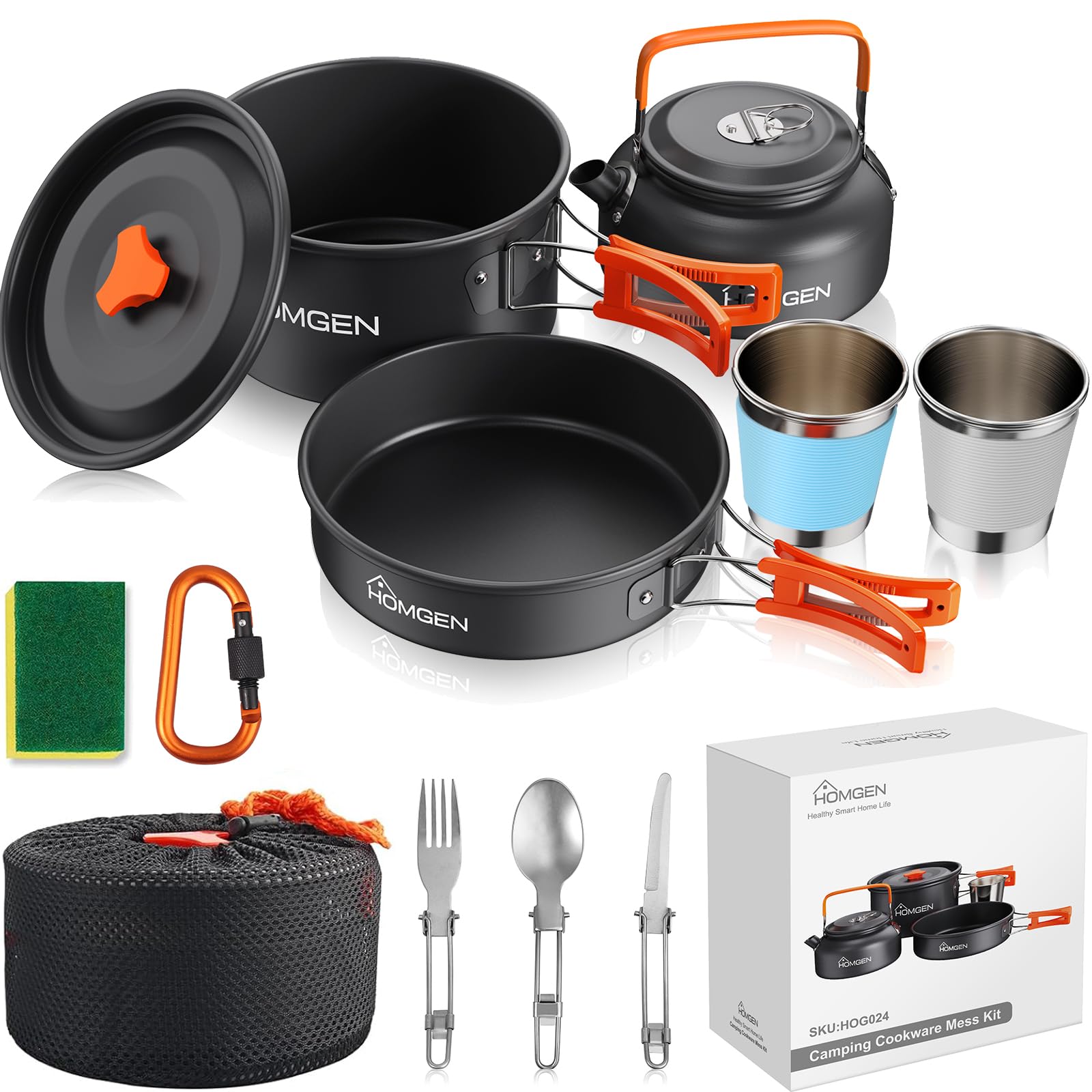 Camping Cooking Set,HOMGEN Camping Pots and Pans Set Aluminium Camping Cookware Kit Protable Cooking Mess Kit Lightweight Camping Cooking Equipment for 2-3 People Perfect for Camping Picnic Hiking etc