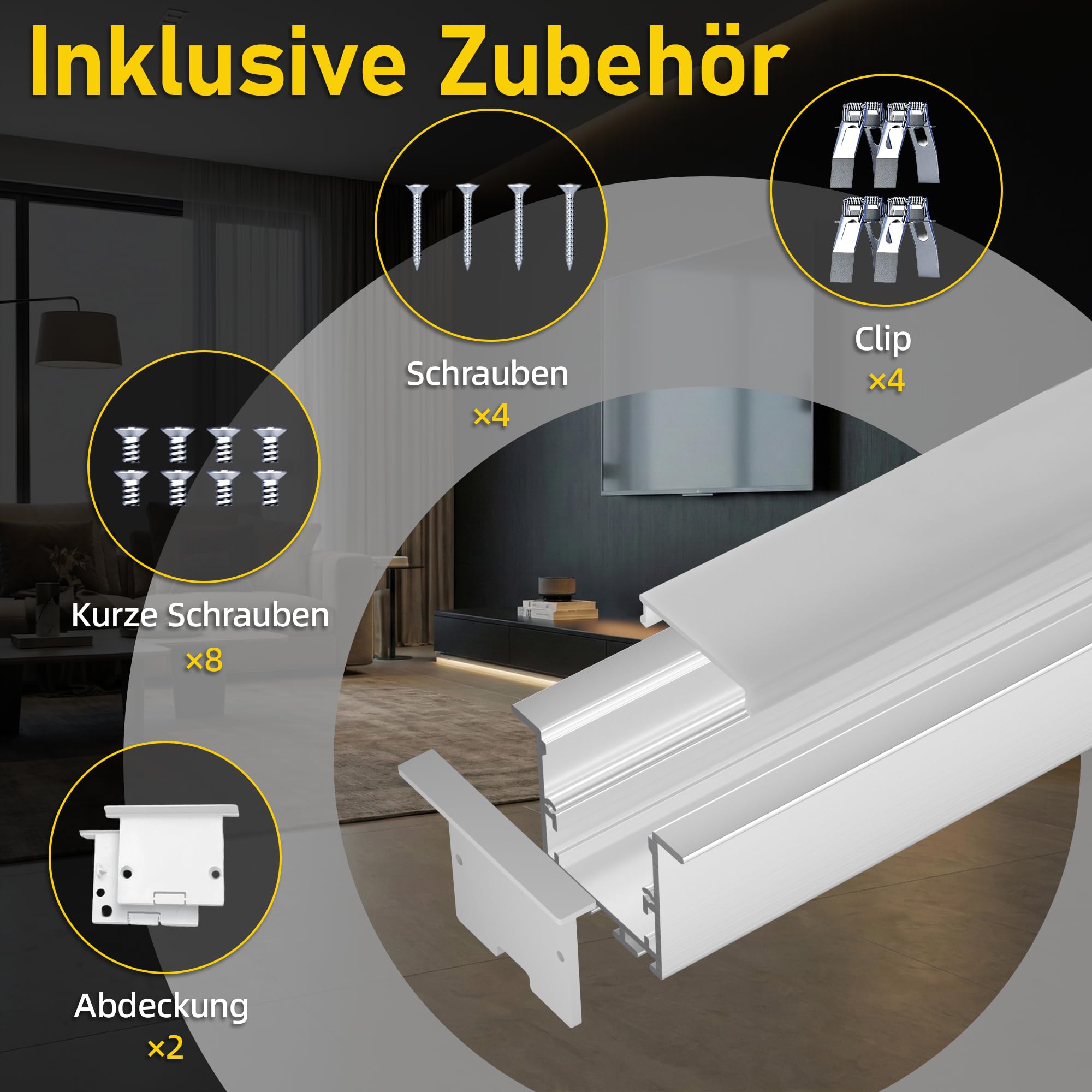 Shine Plus LED-Aluminiumprofil 10er-Pack 2m (Gesamt 20m), Deckenhängend & Einbau-LED-Kanal für Streifen bis 32 mm, Milchweiße PC-Abdeckung, Aluminium-Extrusion mit Komplettem Montageset