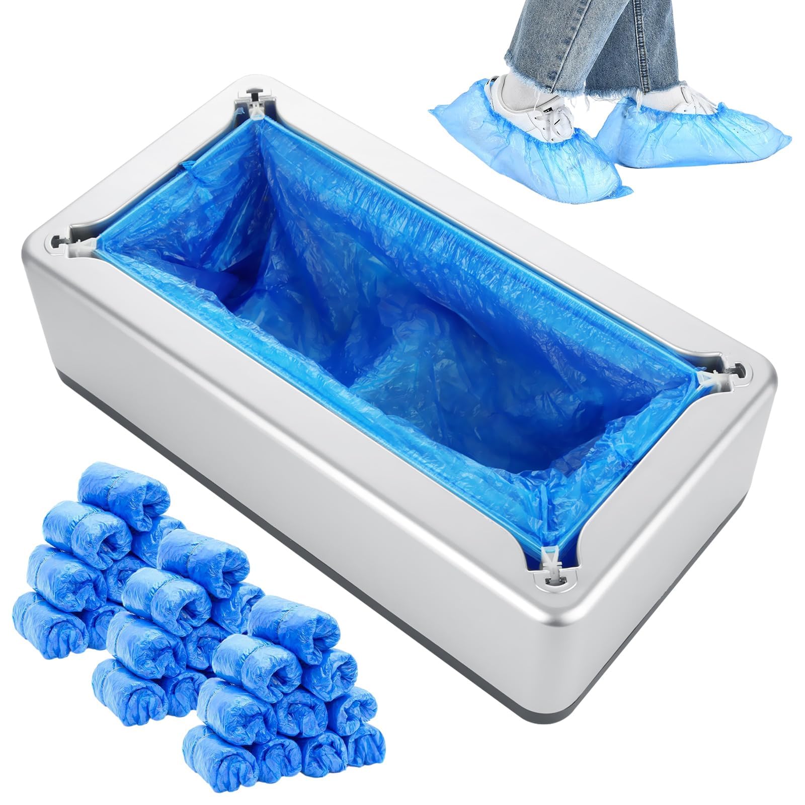 Dispenser automatico di copriscarpe con 200 copriscarpe usa e getta antiscivolo, portatile, per interni, casa, ufficio, adatto per la maggior parte delle scarpe
