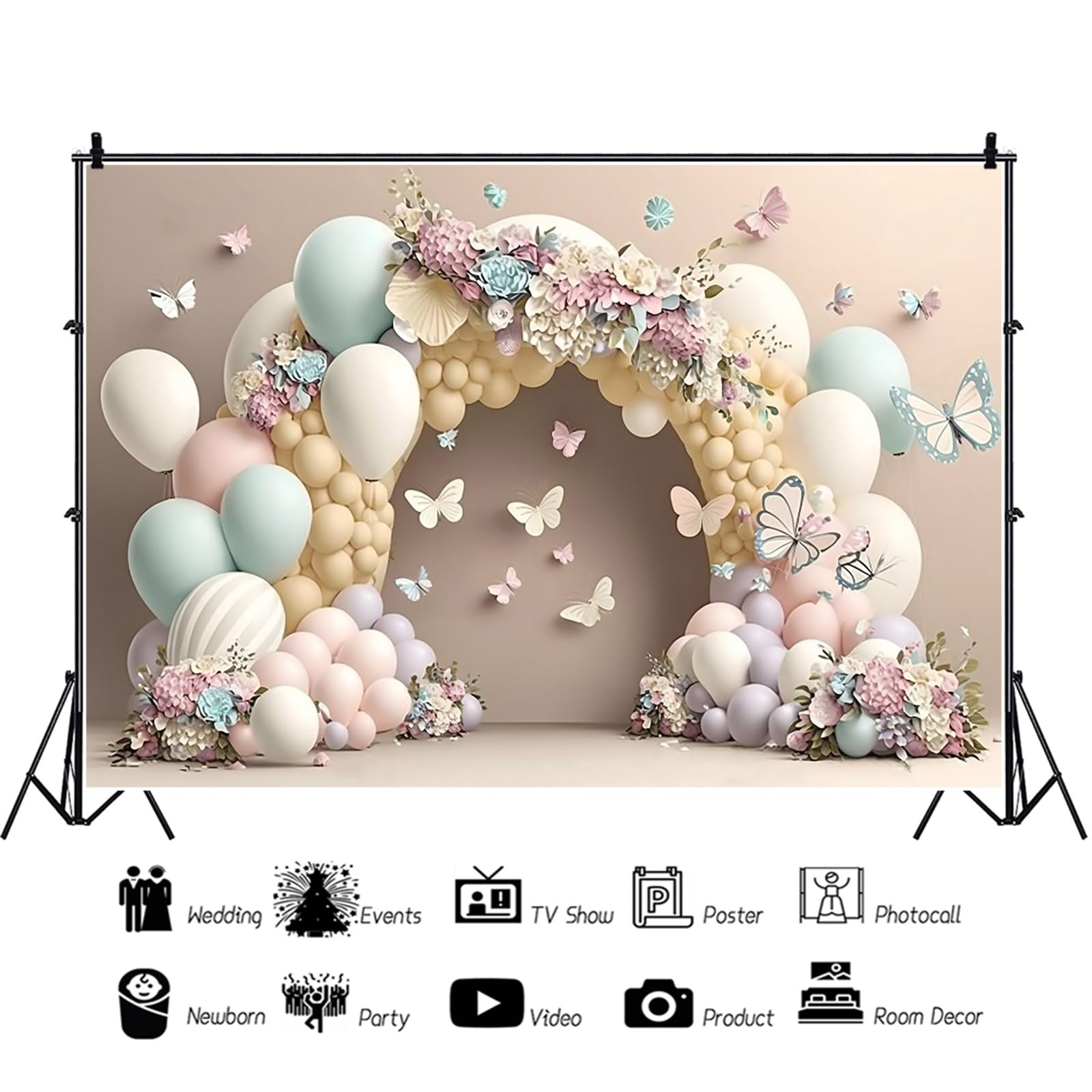 Ragazza Compleanno Sfondo 6x3m Palloncino Fiore Dolce Ragazze 1° Compleanno Fotografia Sfondo Colorato Farfalla Fiori Baby Shower Banner Bambini Adulto Poortrait Foto Prop