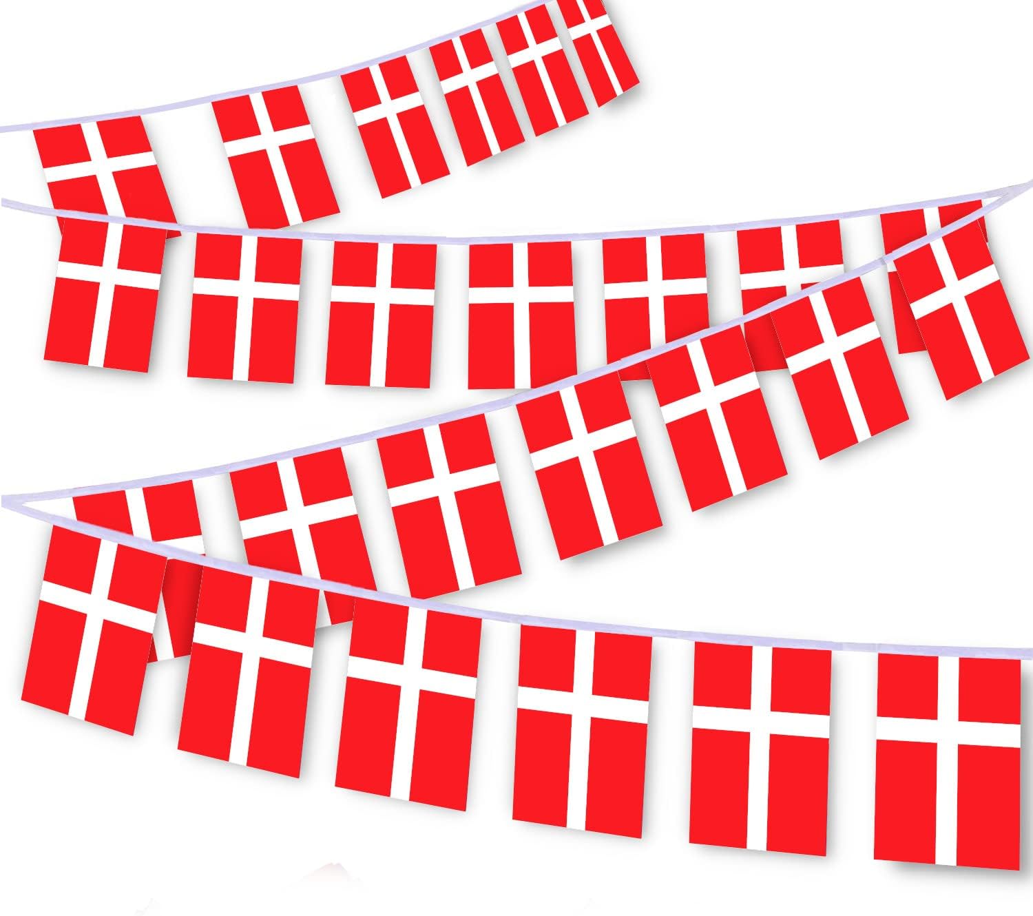 MacLand 30 PCS Danmark Flag String,32 FT Danish Bunting,Decoration Banner for Outdoor Indoor Patio Yard Decor