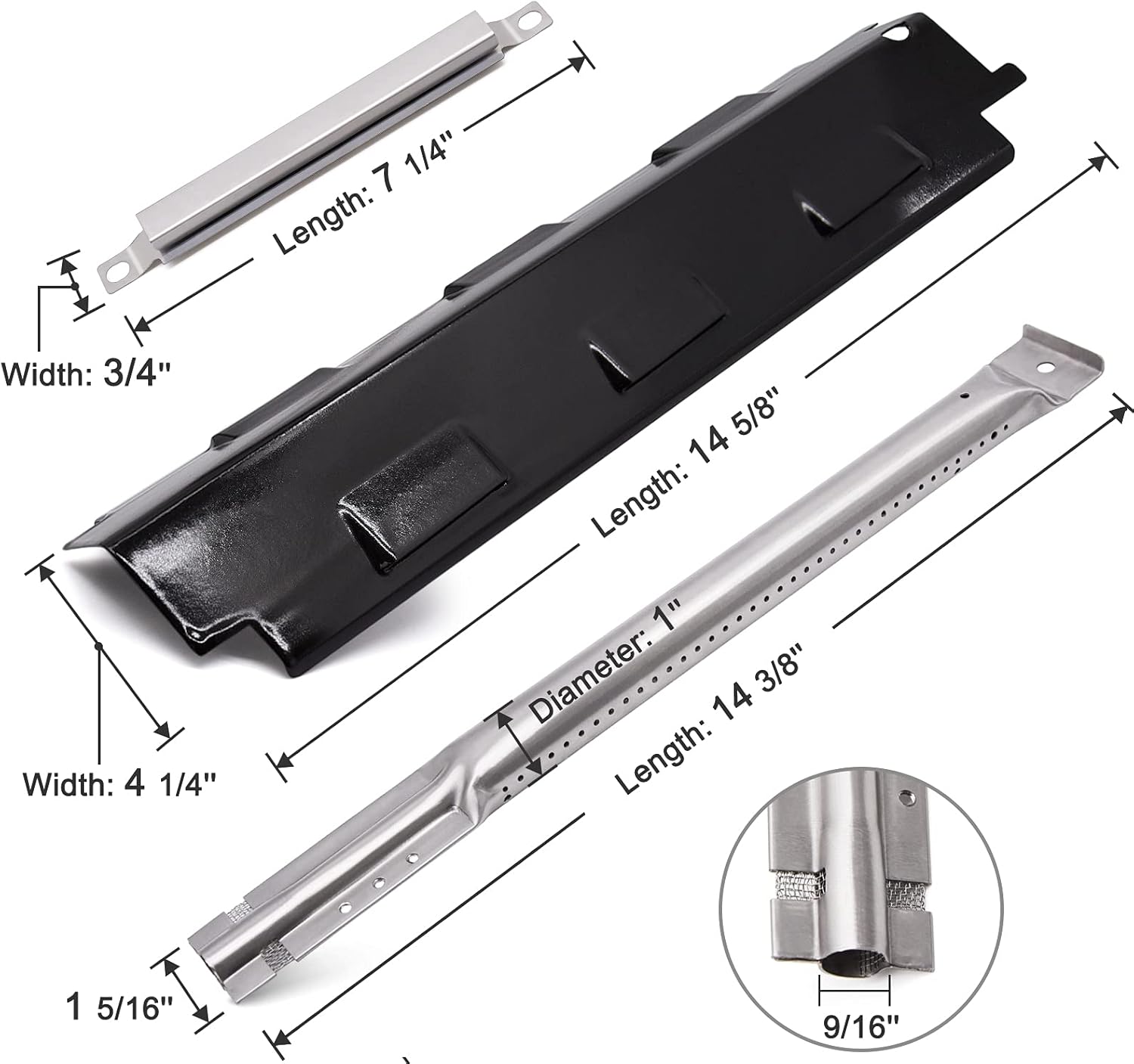 BBQ-Element Replacement Parts for Charbroil 461442114 463441312 463441514 463440109 and Other Grill Models, Heat Plate Shield, Burner Tubes and Crossover Tube Replacement for Char-Broil 463440109
