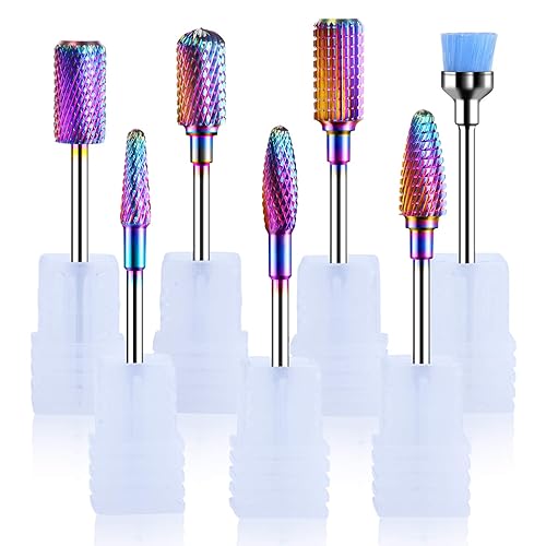 Juego de brocas largas de carburo de tungsteno para uñas, 7 unidades, menos polvo, acrílico, lima de uñas, para manicura, pedicura, cutícula, gel de