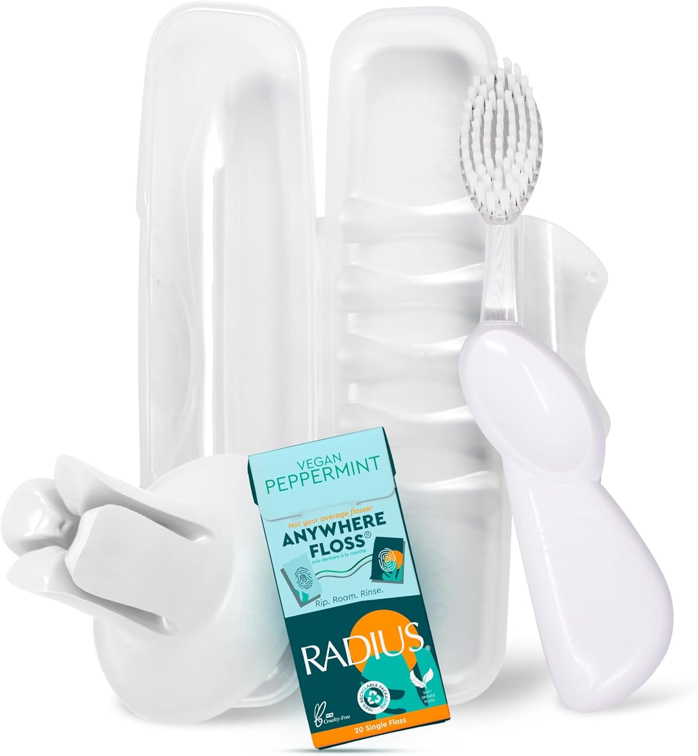 RADIUS Vacation Pastel Bundle, Includes Right Handed Big Brush, Toothbrush Travel Case, DOC Toothbrush Holder, Anywhere Travel Floss Packette, Lemon Meringue Yellow, 4 Piece Bundle