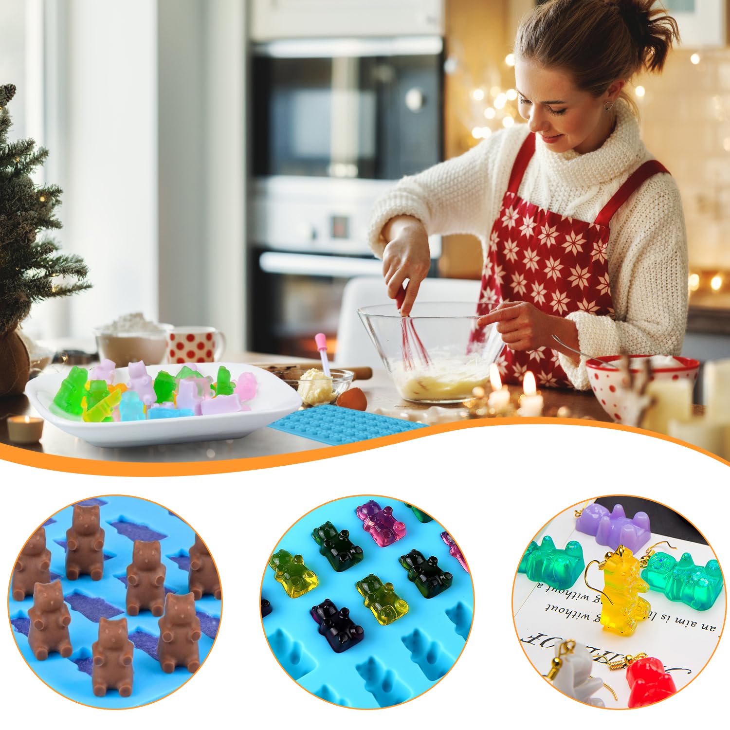 Stampi In Silicone Per Caramelle - 4 Forme (Orso, Cuore, Dinosauro, Ciambella) Con 4 Contagocce - 2