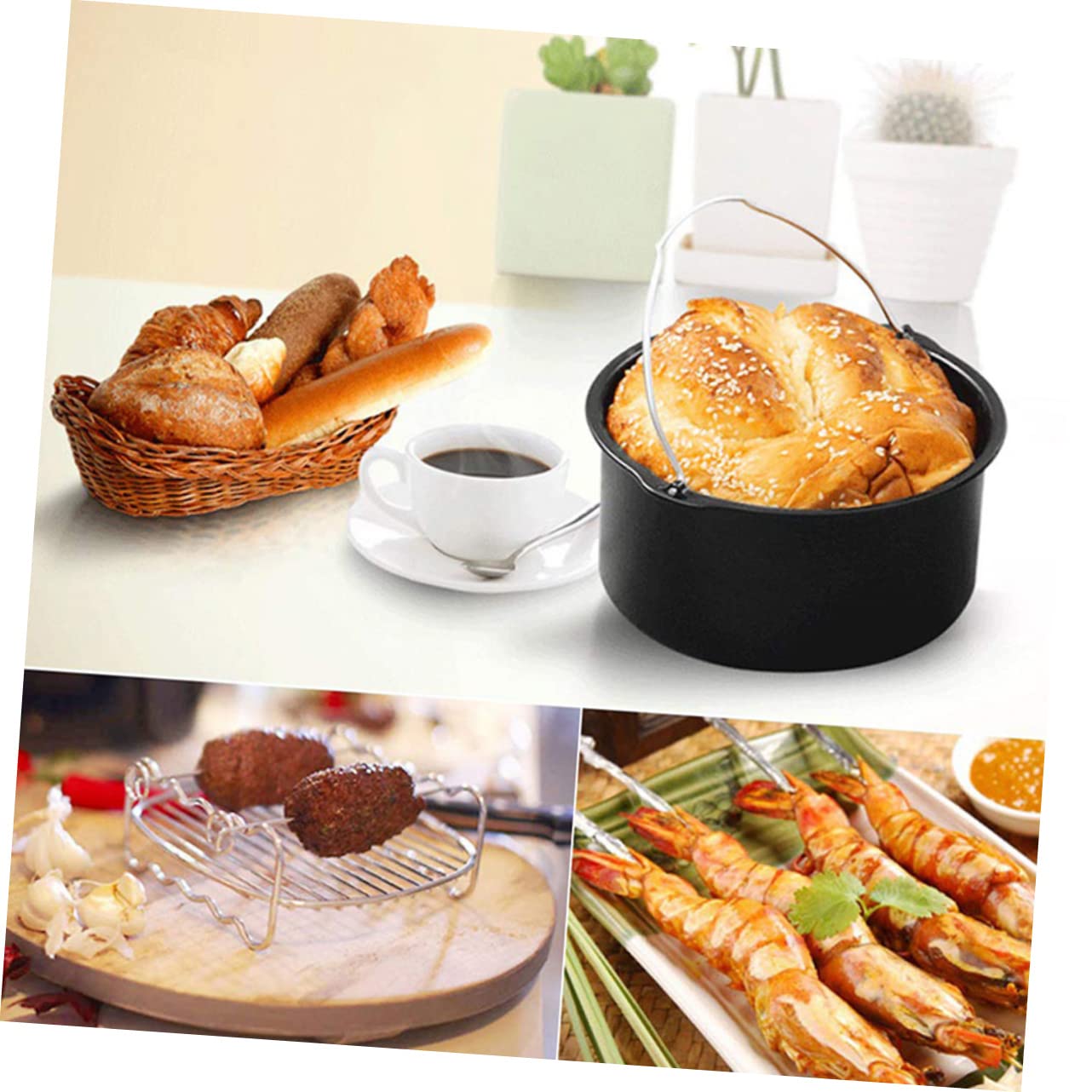 6pezzi Accessori Per Friggitrice Ad Aria Teglia Per Pizza Vassoio e Piastra Per Cottura Utensili Da Cucina Non Stick Per Cake e Biscotti Compatibile Con Friggitrici Ad Aria