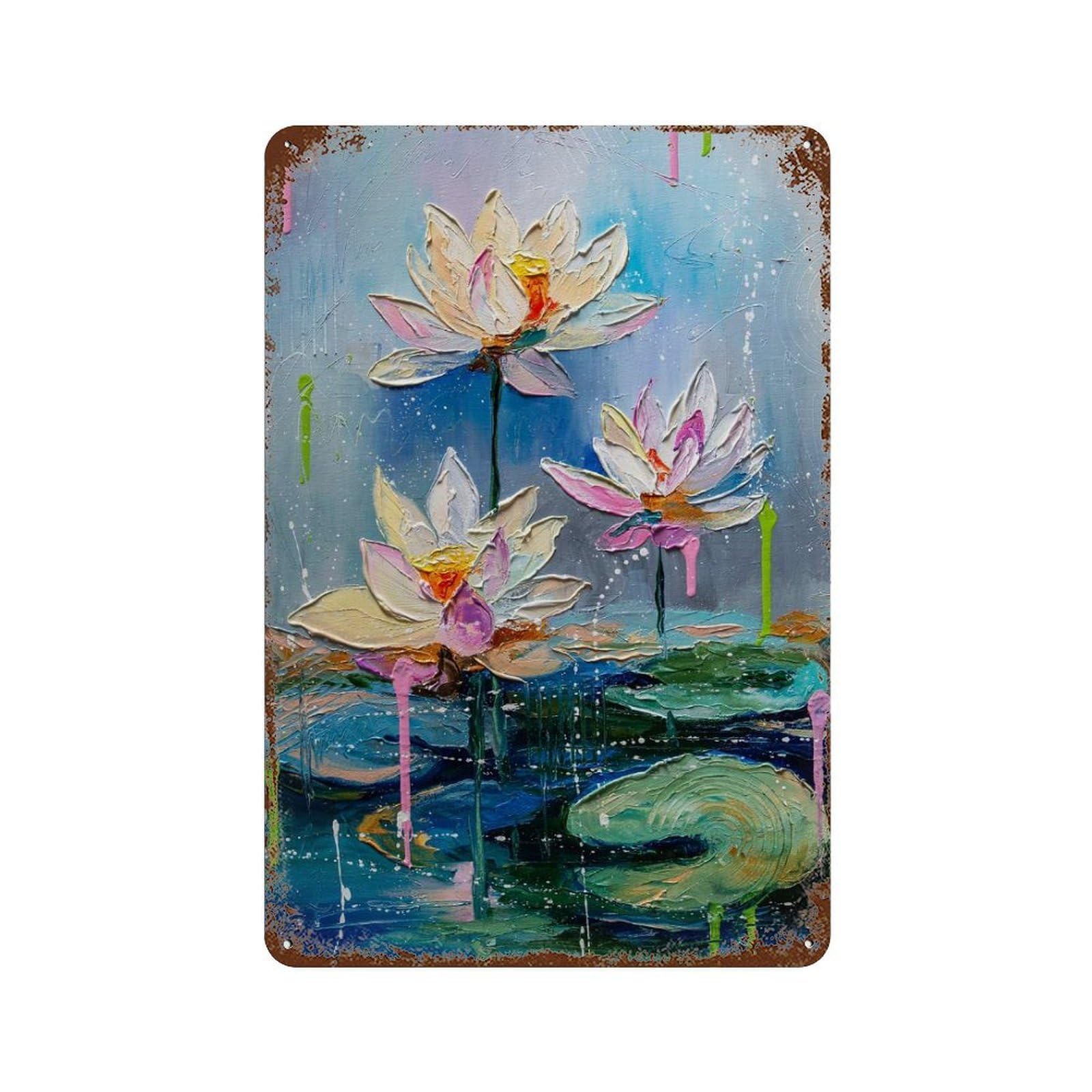 Tranquil Awakening 11.8"x7.9" Weathered Tin Sign, Shabby Chic Decor for Farmhouse, Kitchen And Entryway Decor