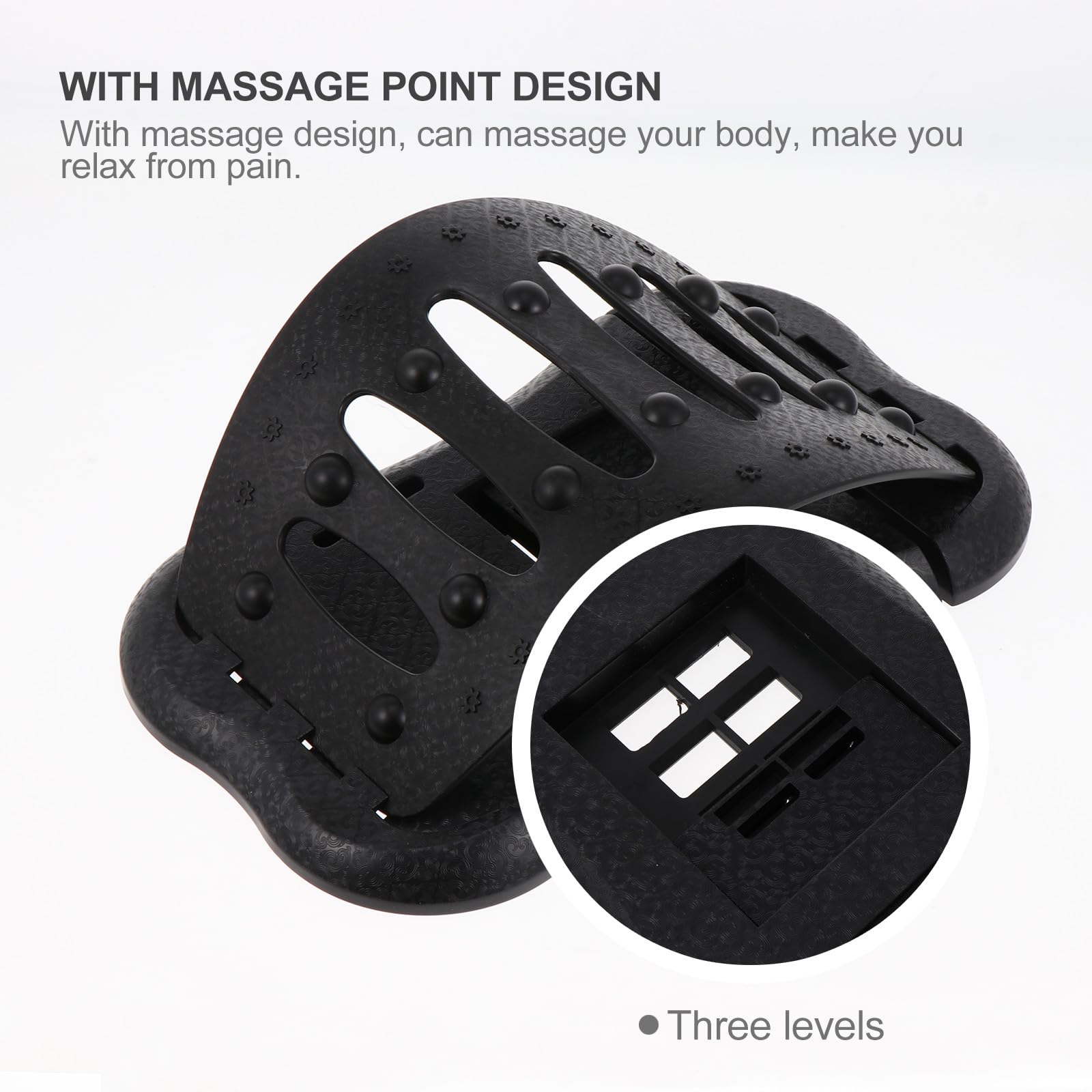 Rückenstrecker mit Verstellbarem Design, Lendenwirbel Dehngerät aus Abs | Massage Design zur Linderung von Rückenschmerzen, Lendenstütze für Yoga und Nackenübungen, Schwarz