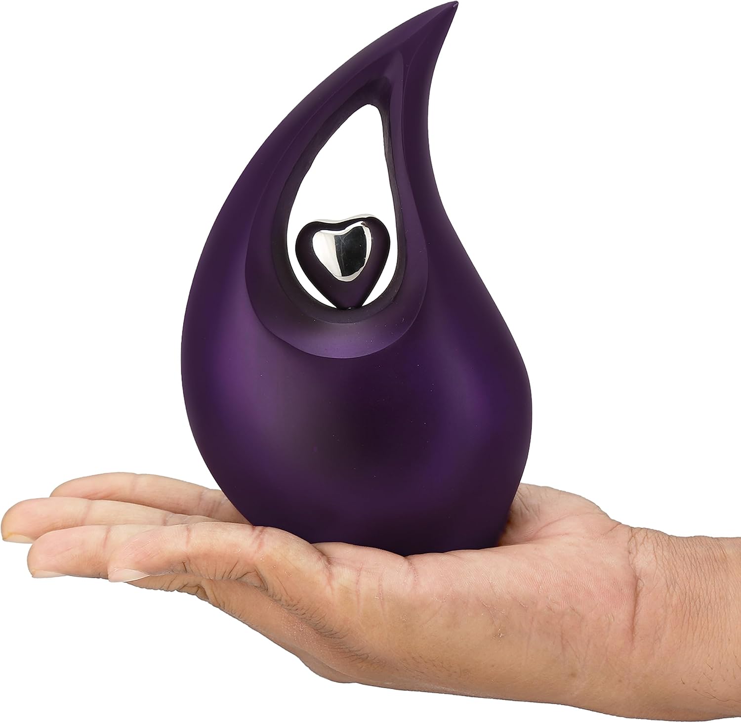 White Teardrop Small Urns for Human Ashes/Mini Urn with Sky Blue Heart/Cremation Keepsakes for Ashes/Ash Holders (Purple - Silver, Small - S (15 Cu in))