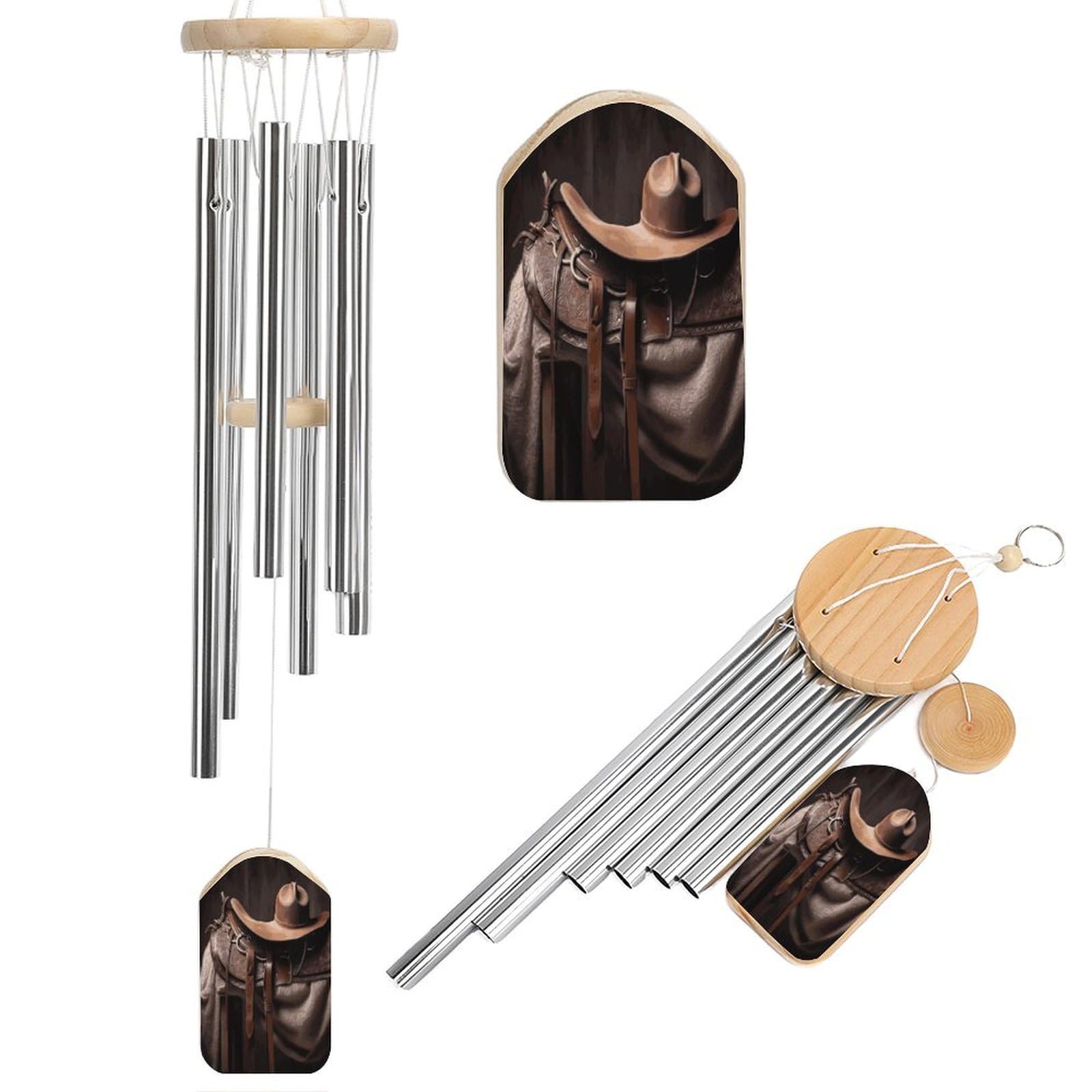 Btcowzrv Style Horse Saddle With A Cowboy Hat Wild Wind Chimes For Outside, Hanging Windchimes With 6 Aluminum Tubes, Memorial Wind Chime For Patio Backyard Garden And Outdoor Decor